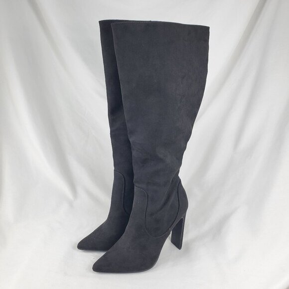 ❤Shoedazzle Women's Black Suede Evelina Knee High Boots Heeled Side Zip Size 7.5 - Picture 3 of 10